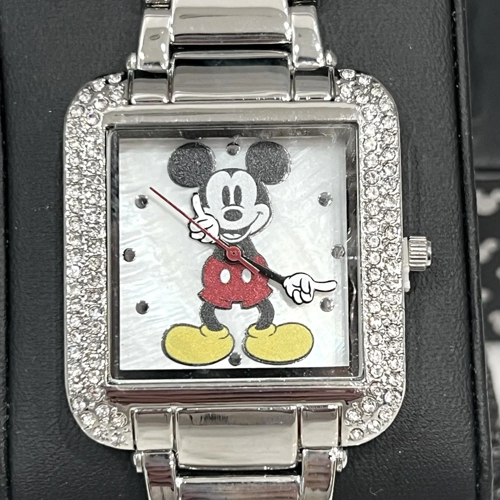 DISNEY Women’s Mickey Mouse Crystal Embellished Silvertone Watch